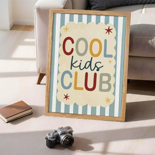 Framed 08x10 inch Trendy Preppy Blue Striped Wall Art Cool Kids Club Quotes Poster Modern Funny Toddler Canvas Prints for Kids Playroom Bedroom Wall Decor - Image 3