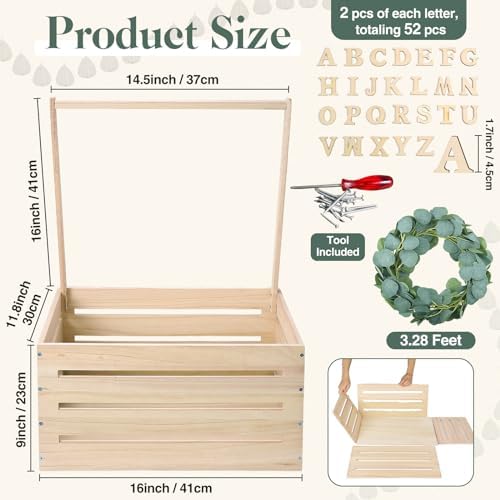 Barydat Wooden Baby Shower Crate Basket with Handle, Wood Color - Image 3