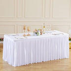 Wish Care White Polyester Table Clothes for 4 Foot Rectangle Tables, Wrinkle Free Fitted Table Cover with Pleated Ruffle Table Skirt for Birthday Party Wedding Trade Show Event Display - Image 3