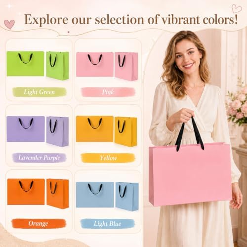 Yesland 24 Pcs Large Gift Bag with Handles, 6 Colors Kraft Paper Party Favors Gift Bag, 15.7 x 4.7 x 11 Inch Rainbow Goodie Bags for Birthday Baby Shower Holiday Wedding Business School Supplies Merchandise - Image 7