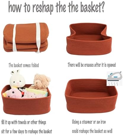 XUANGUO Small Woven Storage Baskets for Shelves, 13" x 9" x 5", Rustic - Image 7