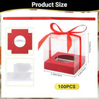 EUSOAR Cupcake Boxes, 3.5 Inch 100 Packs Muffins Gift Wrappers individual Cupcake Containers with Ribbon, Clear Dessert Pastry Holder Disposable Cookies Carrier for Wedding Party Favor Bakery-Red - Image 2