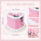6 Inch Heart Shaped Fake Cake, Pink Artificial Cake with Flower Bouquet and Pearl Heart Decor, Reusable Faux Cake Prop for Wedding, Birthday, Bridal Shower, Baby Shower, Anniversary Party Decor - Image 2