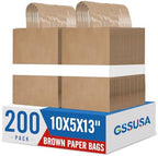 GSSUSA Brown Kraft Paper Gift Bag with Handles, 10x5x13 Bulk Shopping Grocery Paper Bags 200 Pcs, Party Favor Retail Small Business Packaging Mother's Day Merchandise Boutique Wedding Baby Shower by GSSUSA