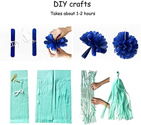 Navy Blue White Gold Party Decoration Paper Flowers,Banner Flags,Circle Banner,Tassel Garland Birthday Bachelorette Boy Baby Shower Gender Reveal Graduation Decorations - Image 5