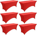 6-Pack 6ft Red Spandex Table Covers for Rectangle Standard Folding Tables - Wrinkle Resistant Stretch Tablecloths - Ultimate Fitted Table Protector for Parties, Trade Shows, Wedding by Unknown