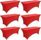 6-Pack 6ft Red Spandex Table Covers for Rectangle Standard Folding Tables - Wrinkle Resistant Stretch Tablecloths - Ultimate Fitted Table Protector for Parties, Trade Shows, Wedding by Unknown