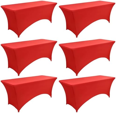 6-Pack 6ft Red Spandex Table Covers for Rectangle Standard Folding Tables - Wrinkle Resistant Stretch Tablecloths - Ultimate Fitted Table Protector for Parties, Trade Shows, Wedding by Unknown