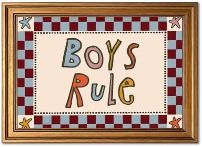 Boys Rule Wall Art Funny Kids Quote Wall Decor Picture Vintage Checkerboard Sign Poster Canvas Painting Print for Boys Bedroom Playroom Nursery 24x16 inch Gold Framed by Unknown