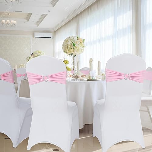 Pack of 120 Spandex Chair Sashes Bows Stretch Chair Cover Band with Buckle Slider Universal Elastic Chair Ties for Wedding Banquet Party Event Decoration (Pink) - Image 6