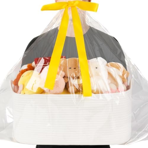 OIASKET XXL Large Empty Cotton Rope Gift Basket with Handles, 20.1"x14.6"x8.7" Decorative Woven Storage Basket with Gift Bag and Ribbon Set for Baby Shower, Toy Organizer for Kids, Dogs & Cats - White by OIASKET
