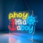 Ahoy It's A Boy Neon Sign with Anchor & Ship Wheel Design, USB LED Wall Light, Nautical Baby Shower Decor for Gender Reveal, Nursery and Party Wall Art - Image 6