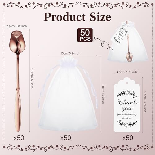 Roshtia 50 Sets Rose Flower Tea Spoons for for Women Tea Party, Rose Gold - Image 2