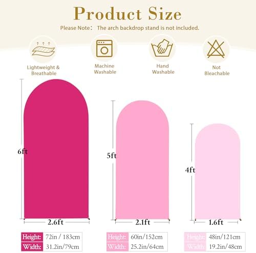 Pink Arch Backdrop Cover 3 Set-4FT, 5FT, 6FT Spandex Fitted Wedding Arch Stand Covers for Baby Shower Girls Birthday Party Wedding Ceremony Banquet Photo Arch Stand Background Decorations - Image 5