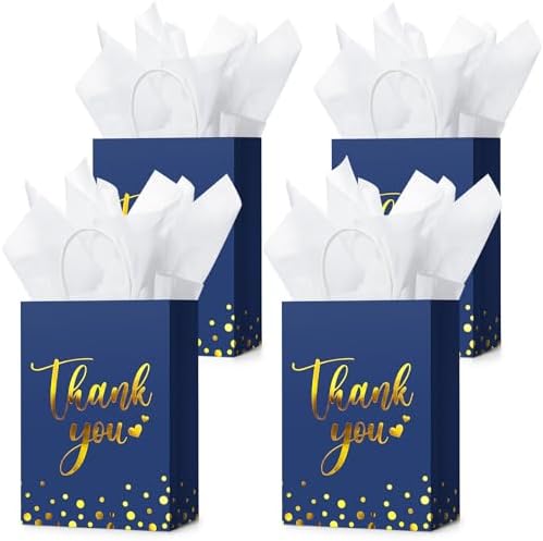 Tinlade 30 Pcs Thank You Gift Bags Small with Tissue,Dark Blue by Tinlade