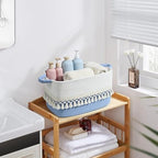 2 Pack Storage Basket, Heavy Tassel Woven Baskets for Storage, Boho Cotton Rope Storage Bin, Cube Organizer Bins, Baby Laundry Basket for Clothes, Toys, Diapers, Pets（White & Blue） - Image 6