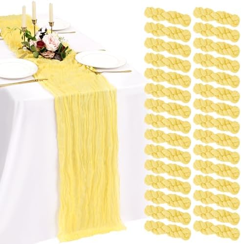 30 Pack Cheesecloth Table Runner 10FT Light Yellow Table Runner Boho Gauze Cheese Cloth Table Runners Long Rustic Sheer Table Decorations for Wedding Party Baby Bridal Shower Birthday Holiday Home by Showgeous
