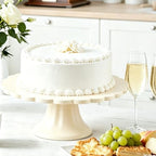 Vesici Cream Wooden Cake Stand Scalloped Round 10" L X 10" W X 3" H - Image 4