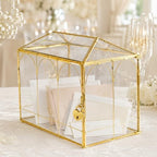 Glass Cards Box with Slot & Lock - 10.2" x 5.9" x 8" Vintage Geometric, Wedding Receptions, Home Reception, Tabletop Decor, Christmas Party, Gold - Slot Length 6.1 Inches - Image 7