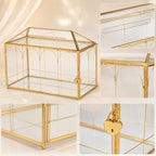 Glass Card Box with Slot, 12.6" x 5.9" x 9" Large Gold Clear Card Boxes for Wedding Receptions, Christmas Decor, Baby Shower, Birthday Party, Bridal Shower - Slot Length 7.1 Inches - Image 6