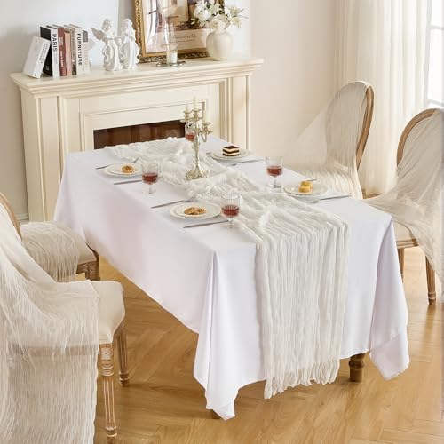 Fanami 6 Pack Cheesecloth Table Runner -10FT Ivory White Boho Gauze Cheese Cloth Table Runner 120 Inches Long Rustic Sheer Fabric Centerpieces for Wedding Birthday Party Bridal Baby Shower Decorations - Image 5