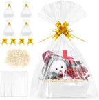 5 Pack Baskets For Gifts Empty, 10x12” White Gift Basket Kit with Clear Bags Gold Bows 200g Crinkle Cut Paper Empty Gift Baskets to Fill Large Gift Baskets for Christmas, Birthdays, Holidays, Weddings by AFOROEOA