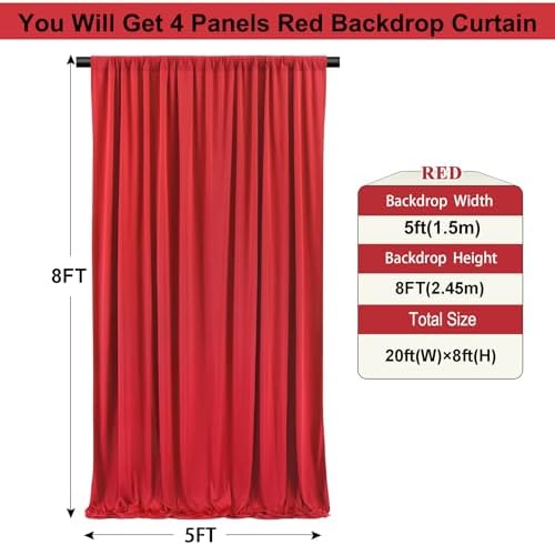 20ft×8ft Wrinkle Free Red Backdrop Curtain for Party, 4 Panels 5×8ft Thick Silky Polyester Red Photo Backdrop Drapes Curtains for Birthday Baby Shower Themed Parties Wedding Photography - Image 5