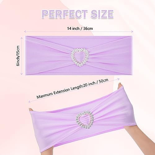 Pack of 30 Spandex Chair Sashes Bows Stretch Chair Cover Band with Buckle Slider Universal Elastic Chair Ties for Wedding Banquet Party Event Decoration (Lavender) - Image 2