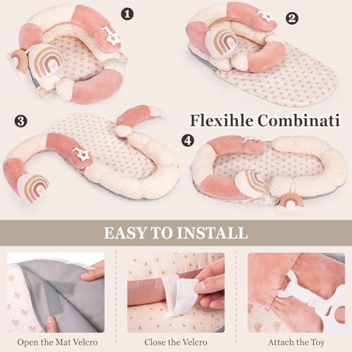 4 in 1 Tummy Time Mat with Educational Cards, Play Mat & Sitting Support for Newborn 0-12 Months, Infant Baby Sit Me Up Floor Seat, Sensory Skills Gifts, Rainbow - Image 5