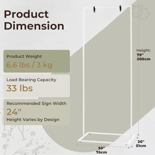 Wedding Welcome Sign Stand, 79" Extra-Tall Height - White Metal Sign Holder with 6 Leather Straps, Easel Stand for Seating Charts & Event Décor - Image 2