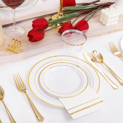 GATHER 350PCS White and Gold Plates Dinnerware Set for Wedding Party - Image 6