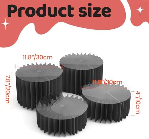 HeiMma 4 Pack Buffet Risers, FOLDABLE Accordion Food Display Risers for Dessert Table,Dessert Table Display Set, White Cardboard Cylinder Cake Cupcake Stands for Party, Multi-height, 12in Round，Black - Image 2