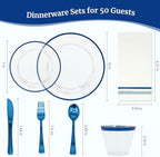 AIRE Blue Gold Plastic Plates Set, 350PCS Disposable Tableware for 50 - Image 2