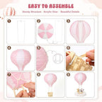 Spiareal 6 Sets Pink Hot Air Balloon Paper Lanterns Decor with Basket - Image 3