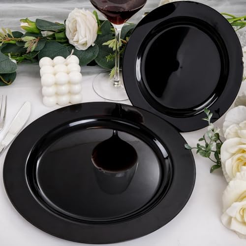 FLOWERCAT 100PCS Black Plastic Plates - Heavy Duty Black Disposable Plates for Birthday Party/Wedding/Halloween- serve 50guests 10 inch and 7 inch Set - Image 5