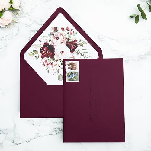 PONATIA 50 PCS/Pack A7 Envelopes, Burgundy Euro Flap Liner 5x7 Envelopes - Image 4