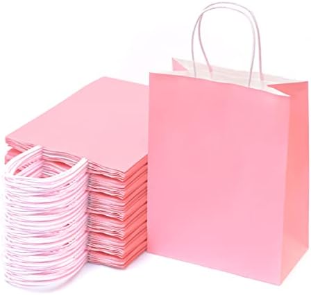 Nexmint Pink Gift Bags 8"x10.5": 96 Pack Bulk Medium Kraft Paper Bags with Handle. Great for Birthdays,Baby Shower,Gifts,Gender Reveal,Party Favors,Treats,Goodies,Shopping,Business,Retail,Bakery - Image 3