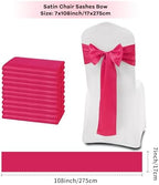 fani Hot Pink Satin Chair Straps Bows,60 PCS 7x108 Inch,Chair Sash - Image 2