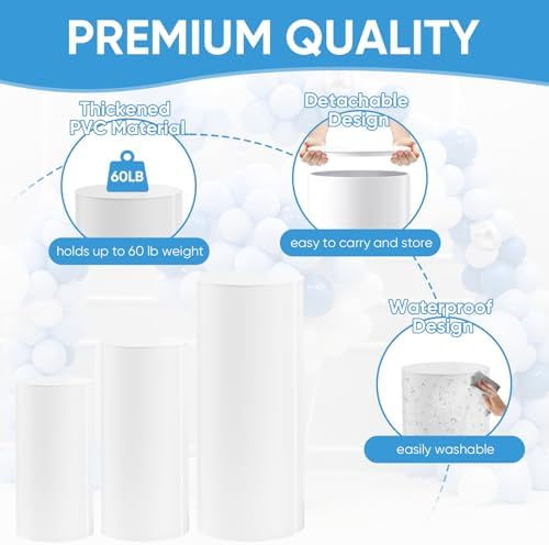 SaitiMade Set of 3 - White Cylinder Stands, Round PVC Pedestal Stands - Image 3