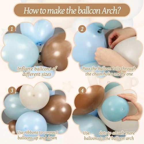 148 Pcs Bear Baby Shower Decorations Balloon Metal Arch Backdrop Stand and Cover Set Decor Dusty Blue and Brown Balloon Arch Kits Bear Baby Shower Gender Reveal Birthday Party Decorations - Image 5