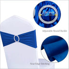 Pack of 100 Royal Blue Chair Sashes Bows Spandex Chair Bands Silver Buckle - Image 4