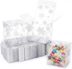 50 Pcs Christmas Clear Favor Boxes 3x3x3 Inch, Snowflake Xmas Candy Box by ReliThick