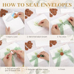 Whaline 120 Sets Wedding Invitation Kits Invite Card Envelopes with Artificial Baby's Breath Sage Green Ribbons Wax Seal Stickers for Bridal Shower Birthday DIY Crafts, 5 x 7 Inch - Image 3