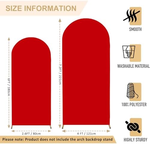 FANPROMS Wedding Arch Covers Set of 2 Red Arch Cover 6FT 7.2FT Spandex Arch Cover for Metal Frame Stand Balloon Arched Stand Cover Round Top Arch Covers for Wedding Birthday Party Decorations - Image 3