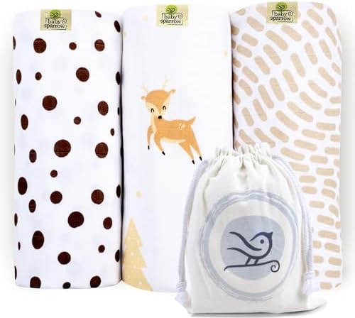 BabySparrow Muslin Swaddle Blankets 3-Pack – Brown Deer 47x47 Cotton Baby Swaddles for Newborns, Soft Breathable Receiving Blankets & Newborn Essentials, for Girls & Boys - Image 2