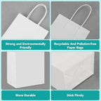 XPCARE White Paper Bags with Handles, 200Pcs 5.25x3.25x8.25'' Kraft Bags - Image 3