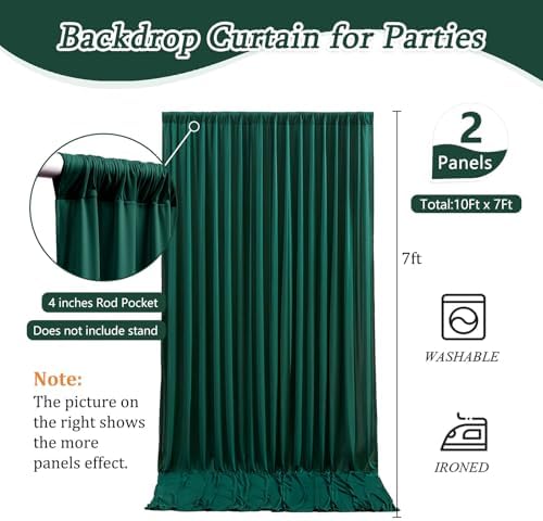10 x 7 Feet Dark Green Backdrop Curtain for Partie, Background Curtains for Photoshoot, Birthday, Wedding, Halloween, Thanksgiving, Christmas Day, New Year Party Decorations 5Ft x 7Ft, 2 Panels - Image 2