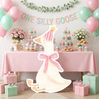 One Silly Goose Birthday Decorations Life Size Cardboard Cutout 35 x 24 Inch, Silly Goose Backdrop Stand Up for 1st Birthday Party, Baby Shower & Duck Farm Animal Birthday Photo Prop (Peach Pink) - Image 3