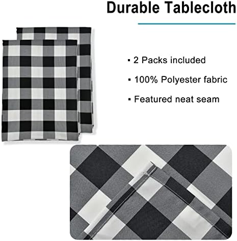 Hiasan Buffalo Plaid Tablecloth 2 Pack, 54 x 108 inch, Black and White - Image 3