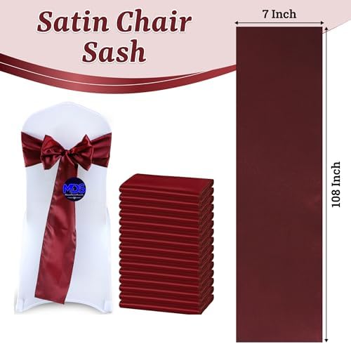 MDS® Pack of 75 Satin Chair Sashes for Wedding & Events – Maroon - Image 3